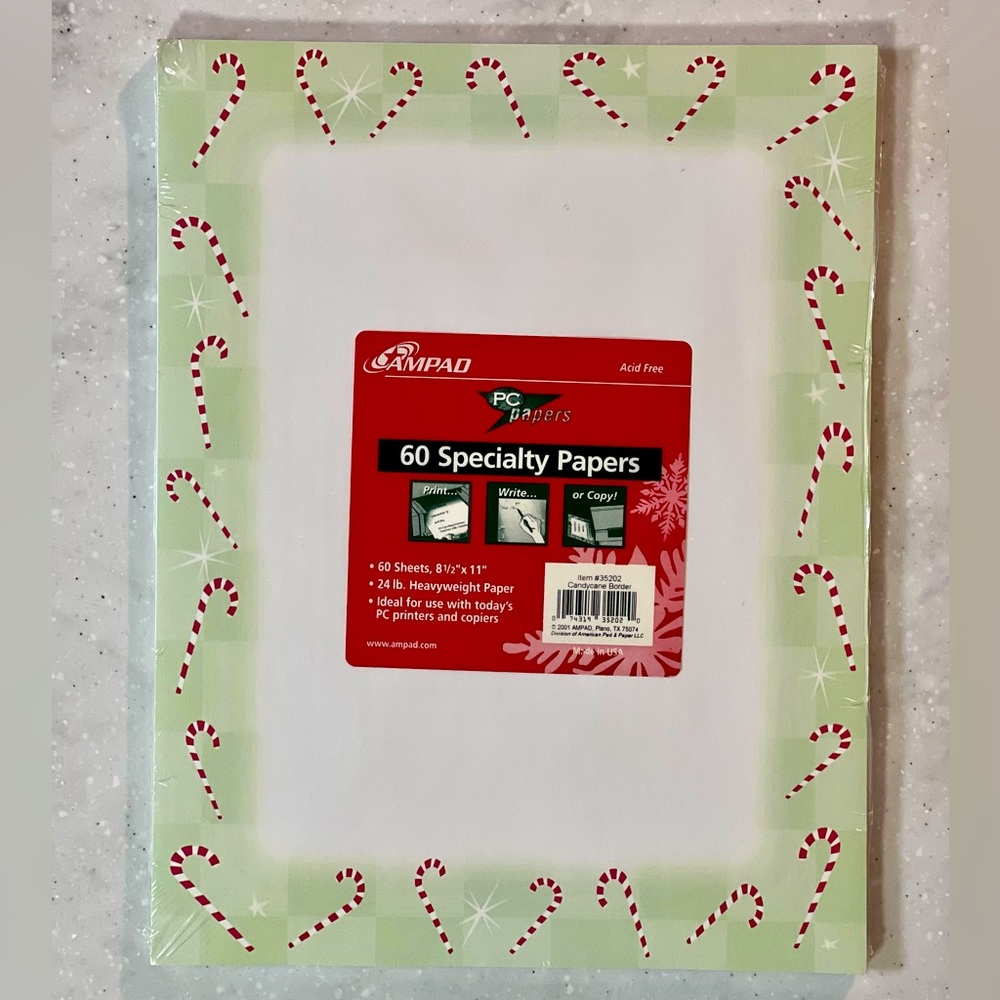 NWT Ampad 60 Sheet Candy Cane Border Christmas Specialty Paper